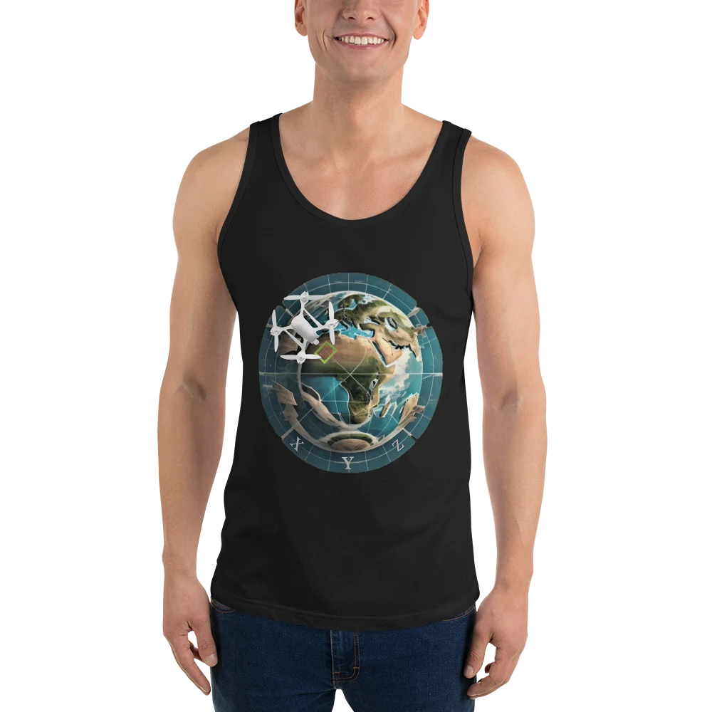 UAS Mapping XYZ Unisex Tank Top in black, front view — image 1 of 12