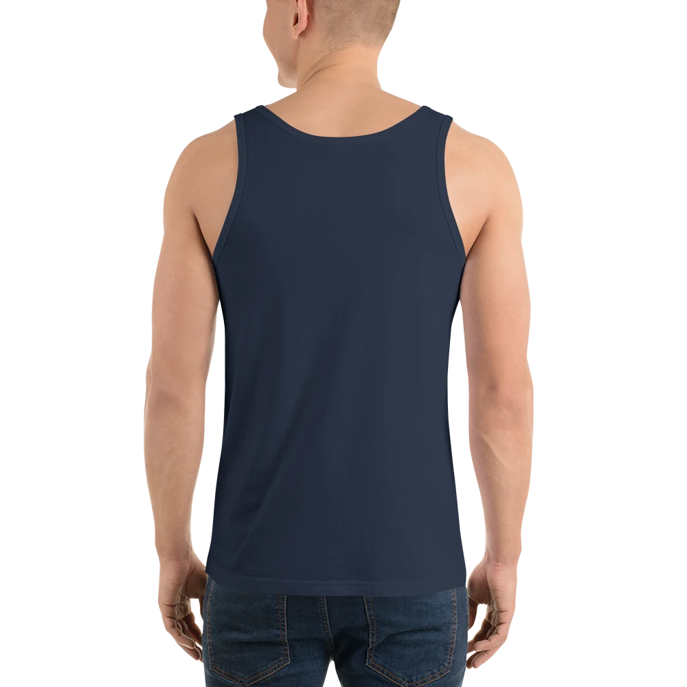 UAS Mapping XYZ Unisex Tank Top in navy, back view — image 4 of 12