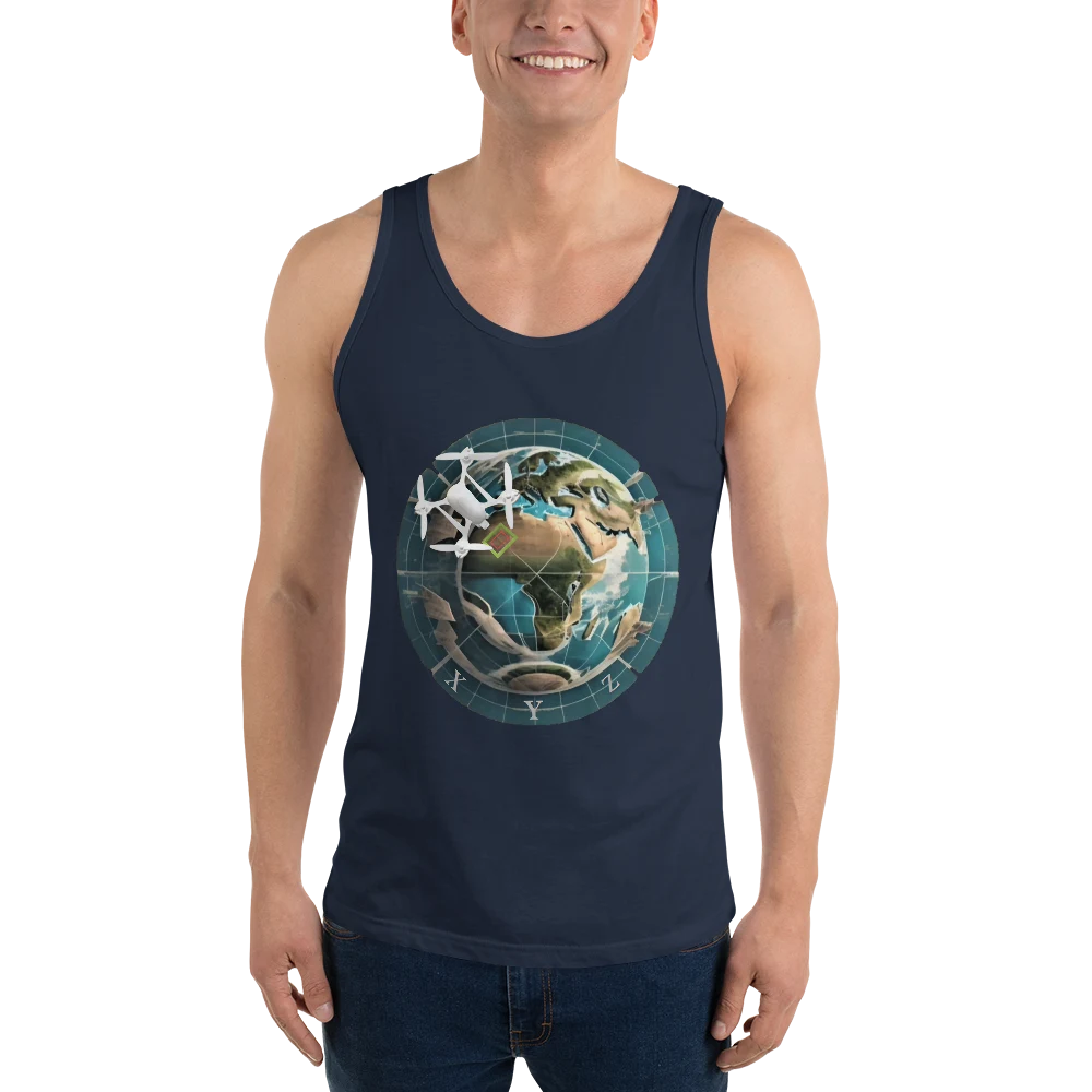UAS Mapping XYZ Unisex Tank Top in navy, front view — image 3 of 12