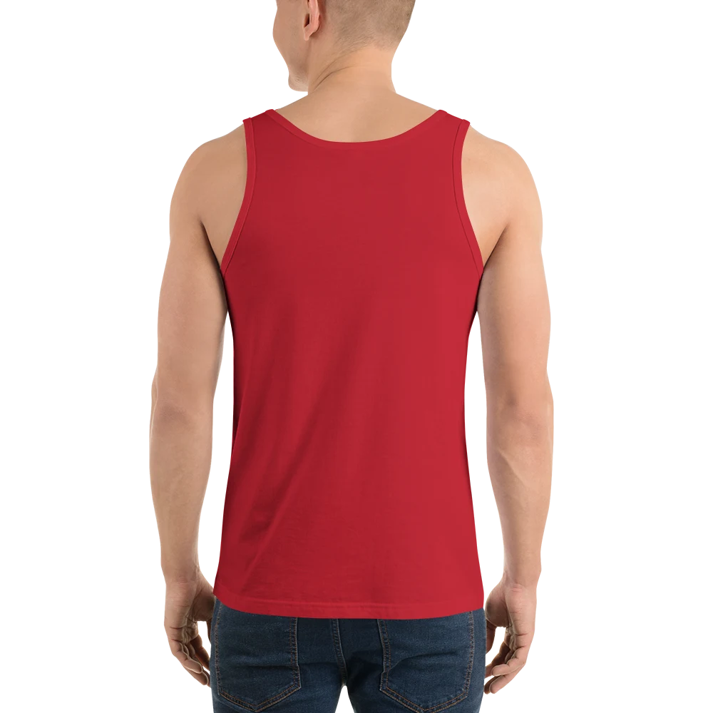 UAS Mapping XYZ Unisex Tank Top in red, back view — image 6 of 12