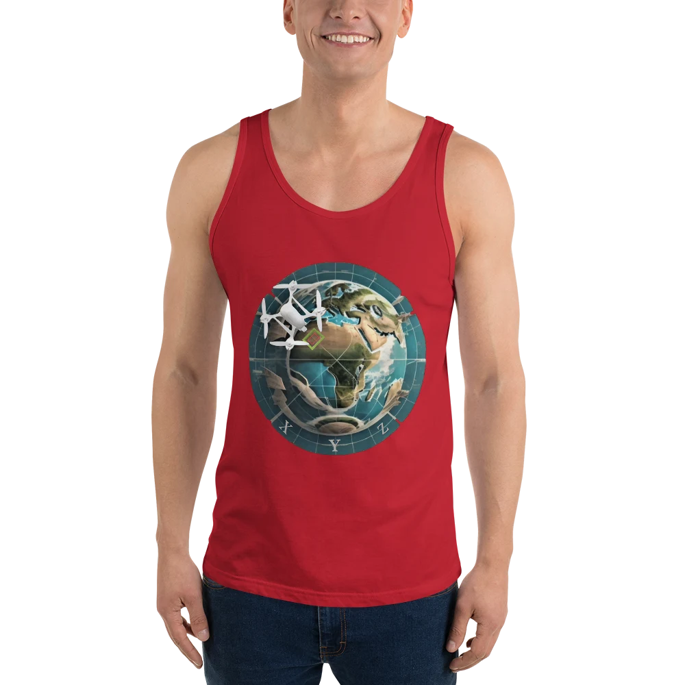 UAS Mapping XYZ Unisex Tank Top in red, front view — image 5 of 12