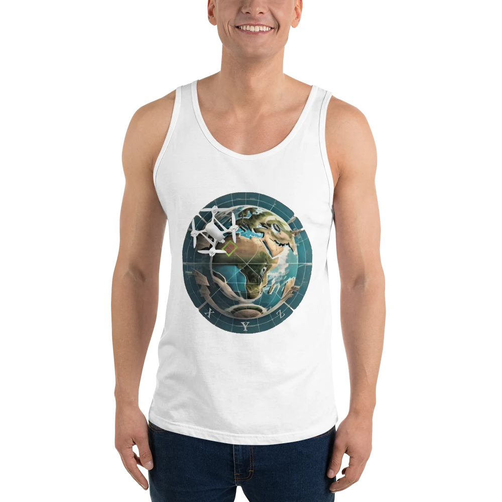 UAS Mapping XYZ Unisex Tank Top in white, front view — image 7 of 12
