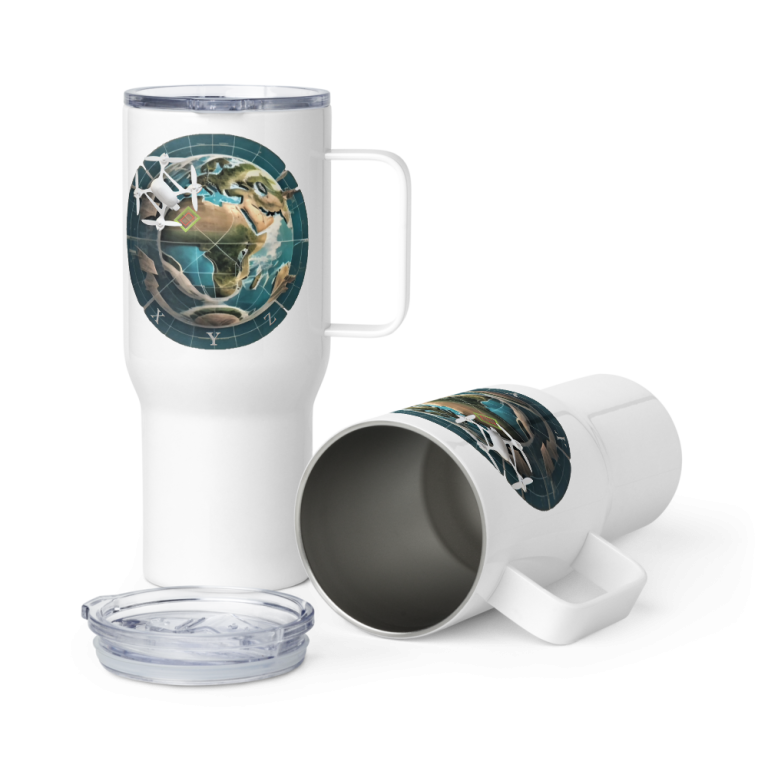 Elevate your drone mapping adventures with our sleek and durable travel mug.